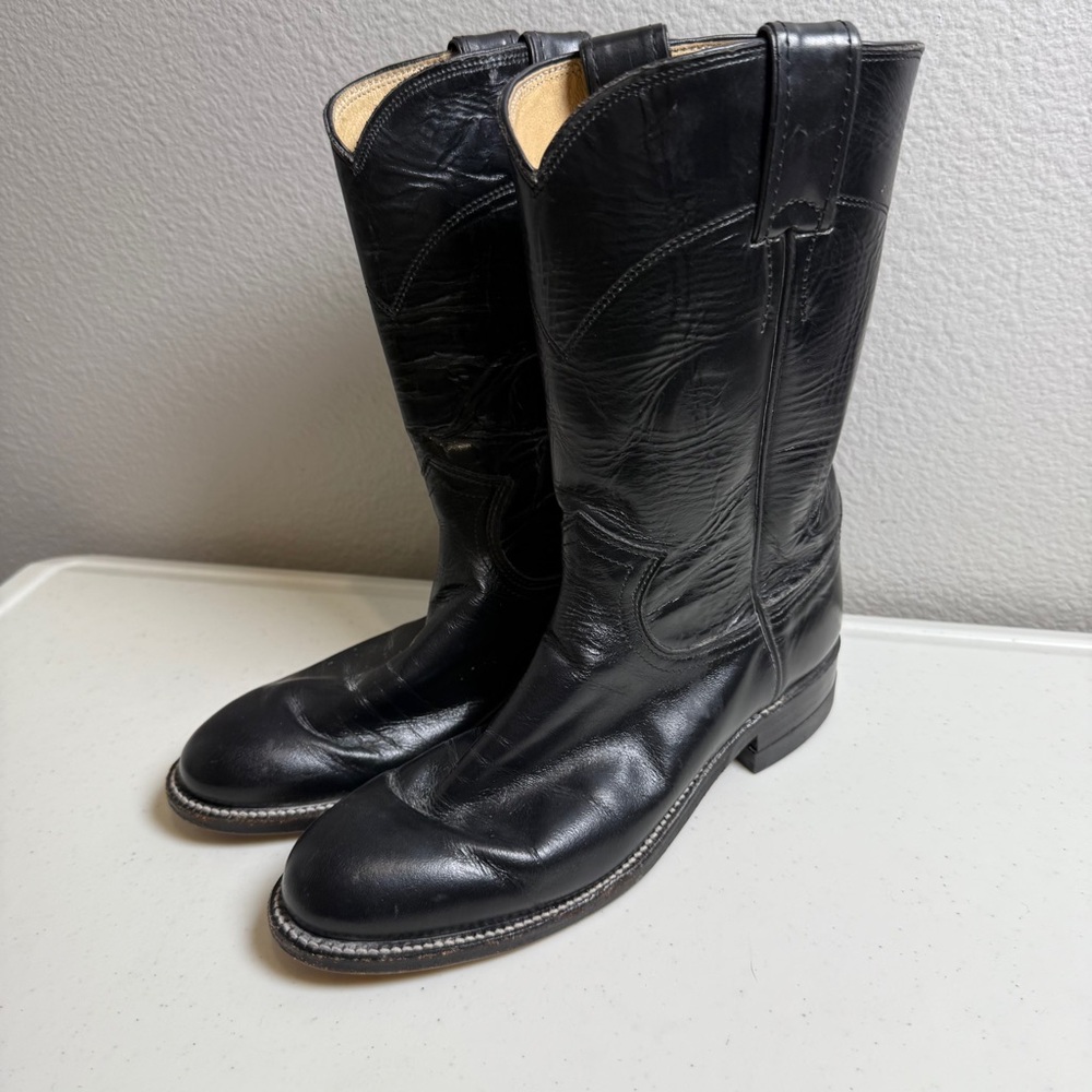 Justin Cowboy Boots Black Leather Western Boots M Size 6 womens Size 7.5